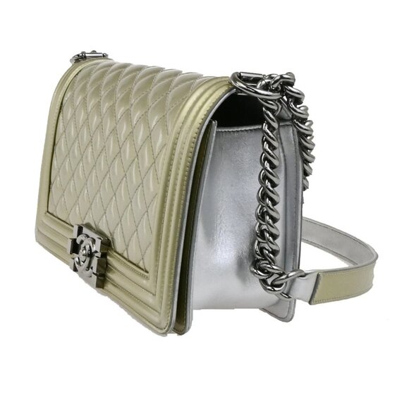 CHANEL CC Boy Bicolor Chain Shoulder Bag Patent Leather GD Silver SHW 385RK882 - Picture 10 of 16